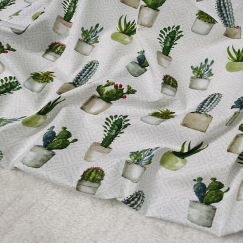 50x105cm Cactus Printed Cotton Fabric Patchwork for Cloth Dress Party Home Decor