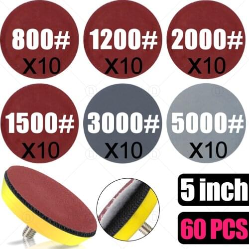 60PCS 5 Inch 121mm Round Sand Paper For Sanding Disc Grinder Car Polishing Sander Sandpaper Grit 800 1200 1500 2000 3000 5000