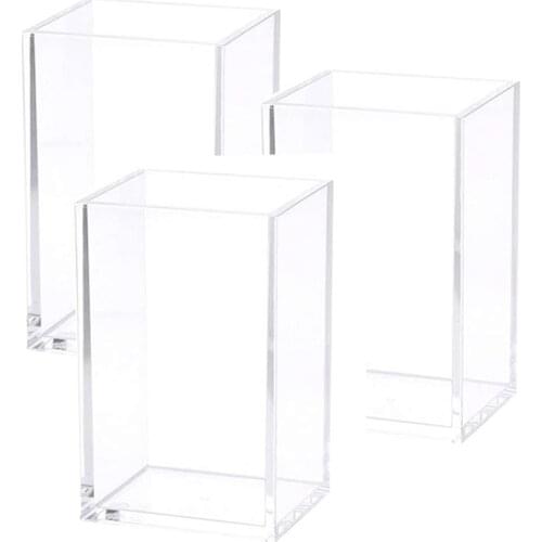 Acrylic Pen Holder Clear Desktop Pencil Cup Stationery Organizer Pot Holders for Office Desk (3 Pack)