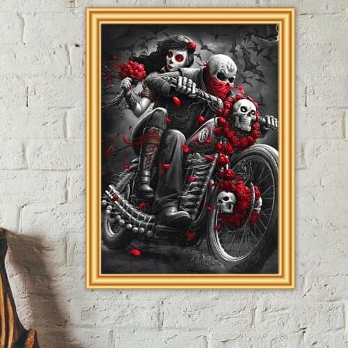 DIY 5D Diamond Painting Motorcycle Skull Couple Cross stitch Full Drill Diamond Embroidery Mosaic Picture of Rhinestones Gift