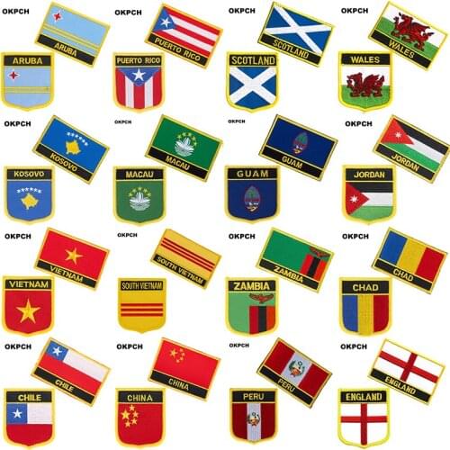 ARUBA Puerto Rico SCOTLAND BLUE WALES National Flag Embroidered Iron on Patches for Clothing Metal badges DIY Saw on Patches