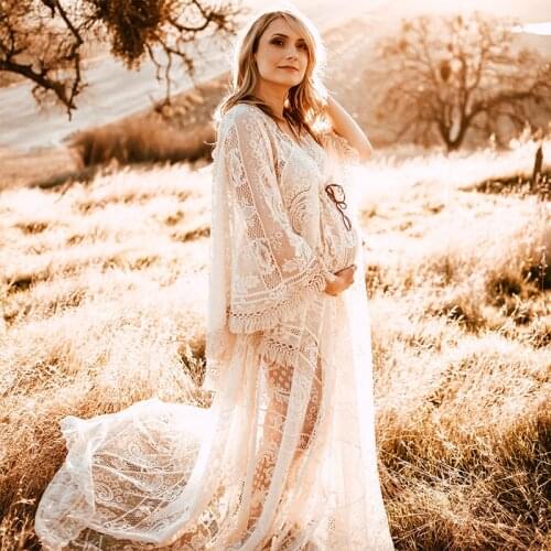 Boho Maternity Dress For Photography Bohemian Maternity Photography Long Dress Sides Slit Long Train Pregnancy Photo Shoot Dress