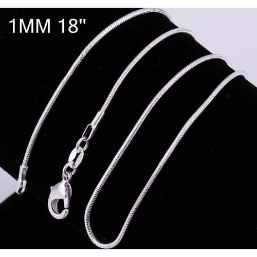 One PCS 1mm Mixed Size 16-24inch white copper Silver plated chain 1mm Smooth Snake Chains