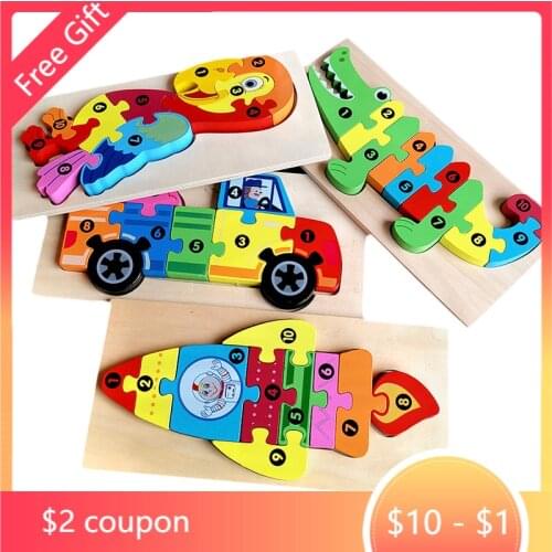 Wooden 3D puzzle toy Montessori color animal jigsaw puzzle cognition early learning game educational toy for children baby toys