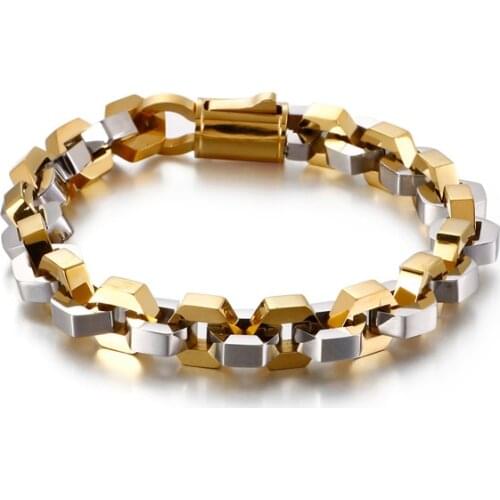 Men 316L Stainless Steel Biker Jewelry Artisan Contrast Geometric Personality Hip Hop Heavy Chick Link Chain Bracelet 225mm