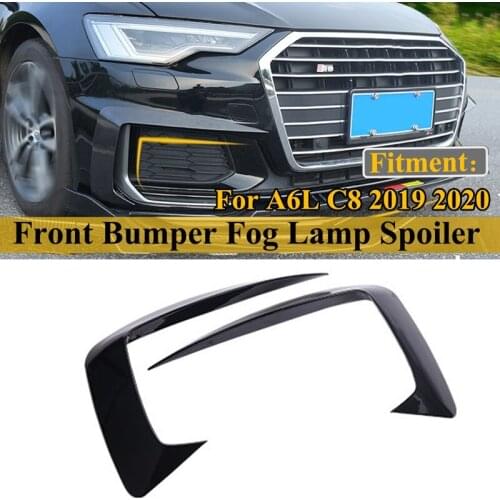 Glossy Black Front Bumper Lip Splitter Fog Light Eyebrow Cover Trim for- A6L C8 2019 2020