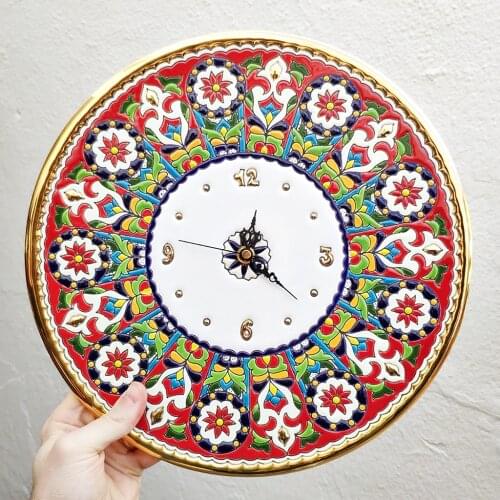 Spanish ceramic watch 34 cm/13,4 inch enamelled diameter made to 24 k-Art-Home and decoration