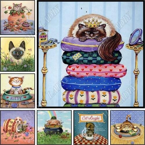 Full Square / Round Diamond Painting Cute Cat Laugh Diamond Embroidery Crystal Mosaic Picture Beaded Cross Stitch Hobby & Crafts