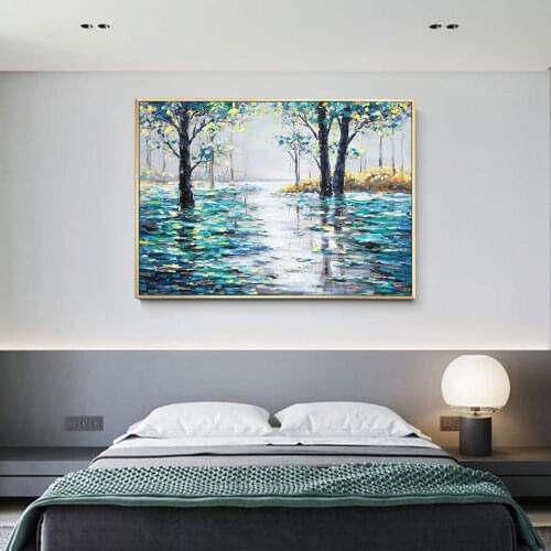 Orange And Green Maple Forest Oil Painting Wall Art Canvas Painting Posters and Print Nordoc Picture For Living Room Home Decor