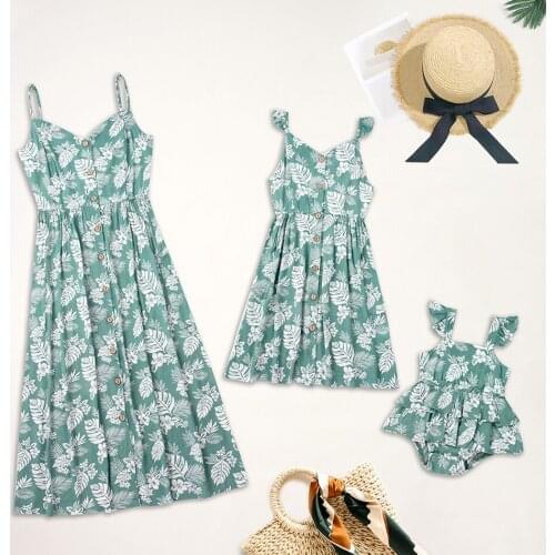 VOGUEON Summer Sleeveless Mom Girls Dress Baby Romper Bohemian Style Print Family Matching Clothes Mother and Daughter Dresses