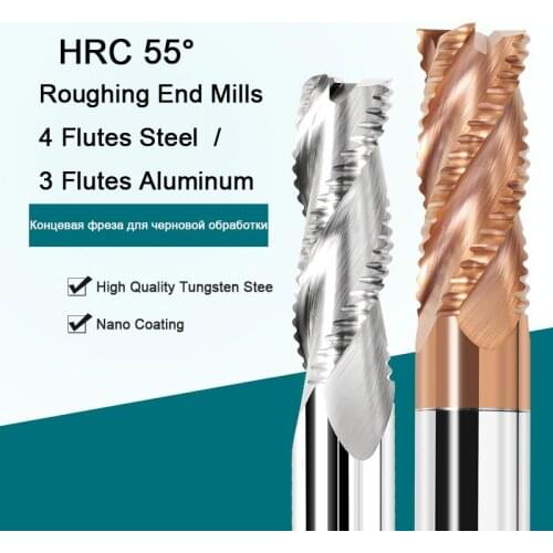 Roughing End Mill Solid Carbide 3 Flutes 4 Teeth for Steel Iron Aluminum Acrylic Wood Milling Cutter 6 10 12mm CNC Milling Tools