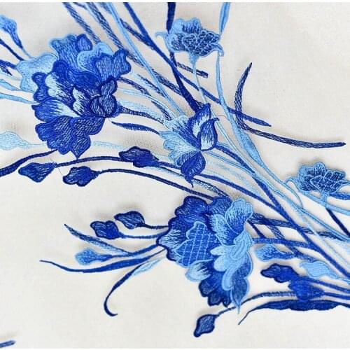 Water color heavy color prickly national embroidered lace fabric wedding dress bubble manual DIY accessories lace material