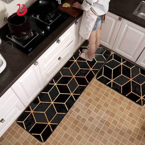 Bubble Kiss Nordic Style Kitchen Carpet Home Waterproof Golden Line Geometric Pattern Carpets Oil-Proof Kitchen Mat Hot Sale