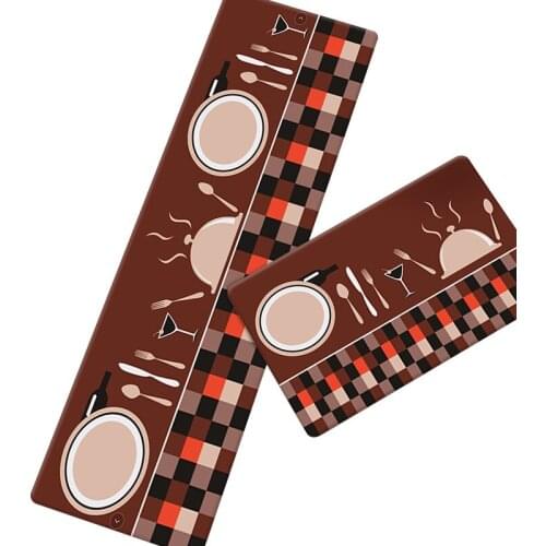 Kitchen Printing Wine Red Long Strip Floor Mat Set, Entrance Carpet,Crystal Velvet Doormat