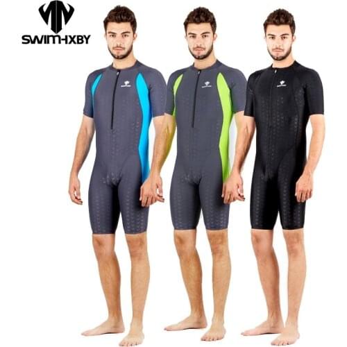 HXBY Short Sleeve Swimwear Mens one piece swimwear women Swimming bodysuit mens Swimming bathing suit