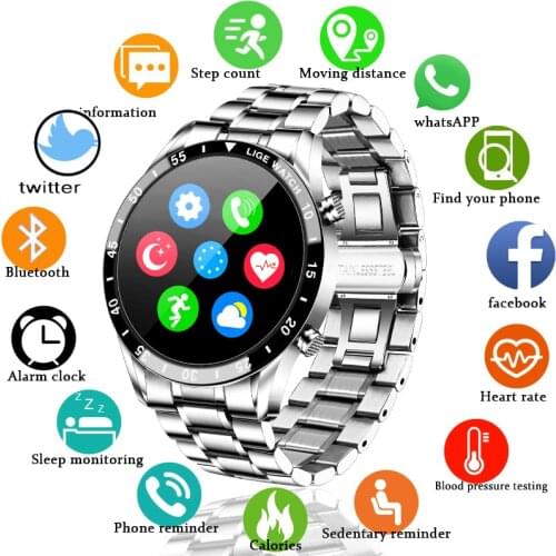 LIGE 2020 New Smart Watch Men Full Touch Screen Sport Fitness Watch IP67 Waterproof Bluetooth For Android ios smartwatch Men+box