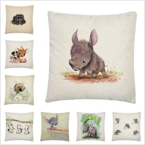 Cute Forest Animal Pencil Drawing Pattern Linen Cushion Cover Pillowcase Home Sofa Car Decoration Pillowcase 45X45 Cm