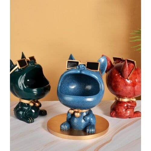 Cartoons Big Mouth Dog Decorative Storage Ornaments Singer Dog Stone Texture Animal Statue Home Decoration Accessories Modern