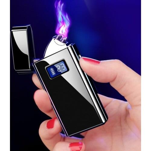 Double Arc Plasma Metal Power Display Smart Lighter Metal Flameless Rechargeable Lighter Electric Lighter Ciggarettes Smoking