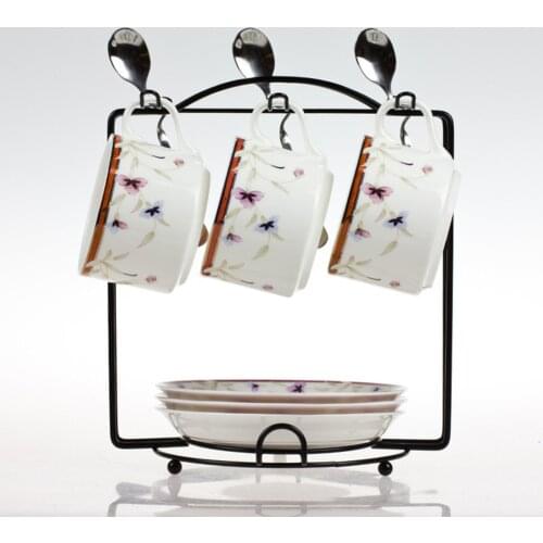 Stainless Steel Coffee Cup Plate Storage Mug Hanging Rack Holder Kitchen Storage Tea Cup And Saucer Display Rack