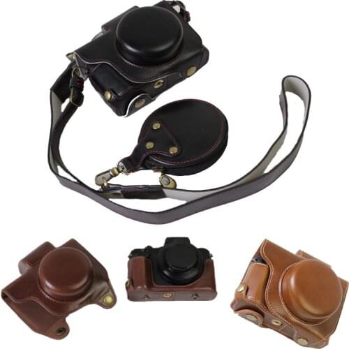 Luxury Camera Leather Case bag For Canon PowerShot G1XIII Mark III Canon G1X III G1X Mark3 With Storage Bag Strap Bottom Opening