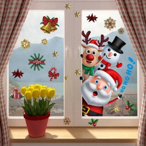 Christmas Santa Claus Window Stickers Decorate Elk Snowman Refrigerator Magnets Christmas Decorations for Home новый год 2022