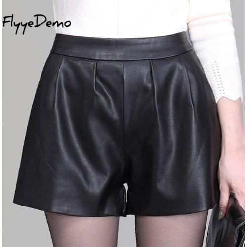 5XL PU Leather Shorts Women High Quality Wide Leg Faux Leather Shorts High Waist Shorts For Women Spring Loose Shorts Plus Size