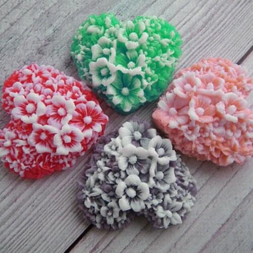 Flower Heart Mold 2d Flowers in Heart Molds Silicone Mould of Flower Hearts Soap Mold Love Moulds Food Grade Soapmaking Molds