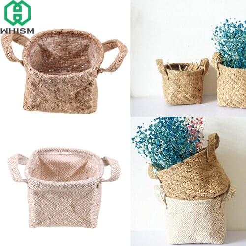 Fabric Storage Basket Foldable Laundry Baskets with Handle Sundries Organizer Hand-woven Storage Boxes Home Garden Decor