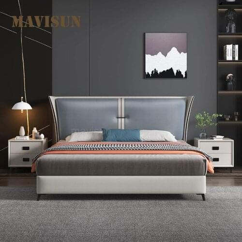 Light Luxury Modern Master Bedroom Leather Double Bed 1.8m Simple Nordic Queen Size Platform Wedding Bed With Storage Function