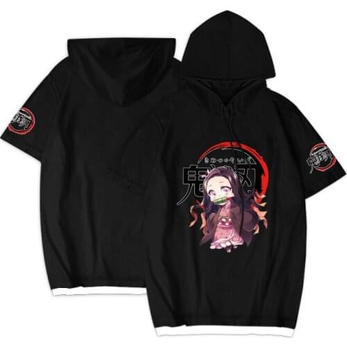 Anime Demon Slayer short sleeve Hoodie Kimetsu no Yaiba Tanjirou Nezuko hoody Coat streetwear hoodies and sweatshirts