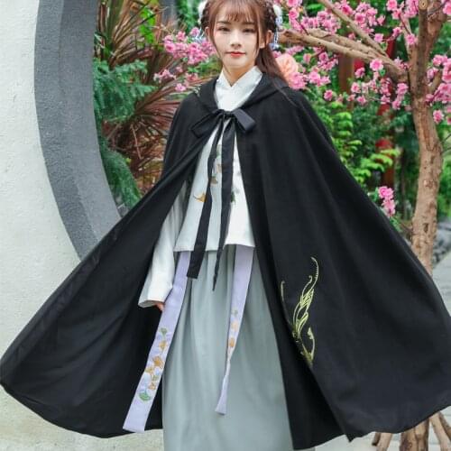 Traditional Ancient Folk Hanfu Shawl Black Women Men Elegant Embroidery Hanfu Coat Tang Dynasty Princess Shawl Costume for Stage