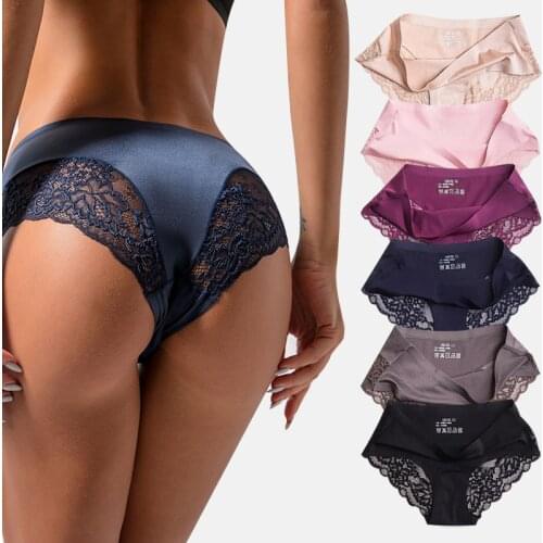 Panties Womens Lace Female Underwear Seamless Sexy Mid-Rise Silky Cotton Crotch Briefs Dropshipping tanga pink