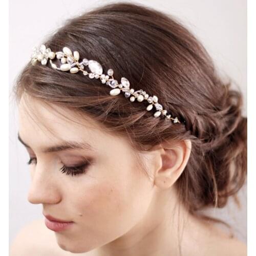 Women Romantic Wedding Headbands Crystal Rhinestone Handmade Hairband Gold Diadem Bridal Headdresses for hair Accessories