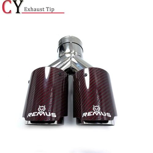1Piece Red Glossy Carbon Fiber Stainless Steel Universal Automobile Dual Exhaust Pipe Muffler Car Accessories Modification Tip