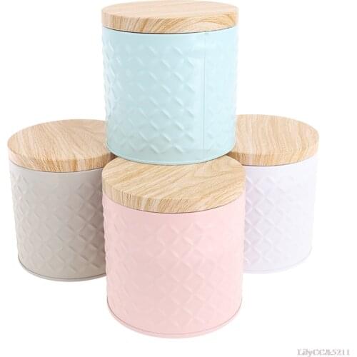 1X Empty Iron Box With Wood Grain Lid Candy Storage Box DIY Candle Making Jar