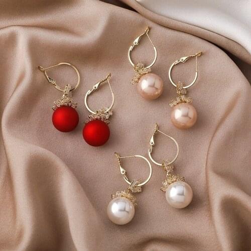 2021 Wholesale Korean Fashion Advanced Simple Crystal Zircon Flower Pearl Earrings Girl Earrings Luxury Jewelry