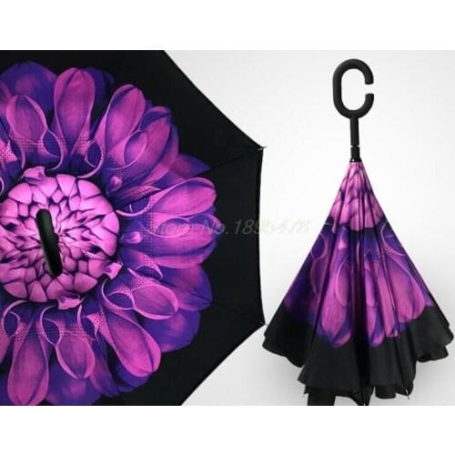 50PCS Folding Reverse Umbrella Double Layer Inverted Windproof Rain Car Umbrellas For Women
