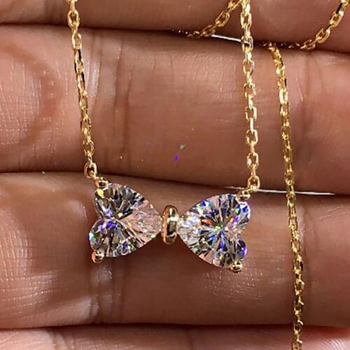 10K Yellow Gold Women Pendants Necklaces Moissanite Diamond 0.5 1 2 3 4 5 Carat Heart Bowknot Wedding Engagement Party Gift