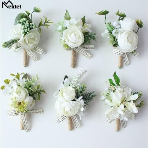 Meldel Wrist Corsage Wedding Boutonnieres Artificial Silk Rose Bridal Wrist Flower Girl Bracelet Men Corsage Wedding Boutonniere