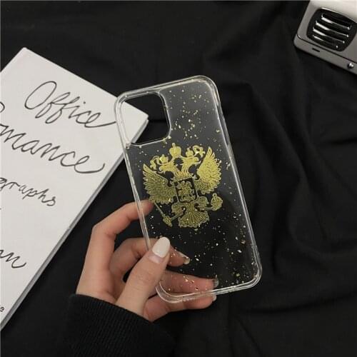 Serbia Albania Russia flag Emblem Phone Case for iphone 11 12 Pro X XS XR 12 Clear Case with Cool Gold Pattern for Men Boys