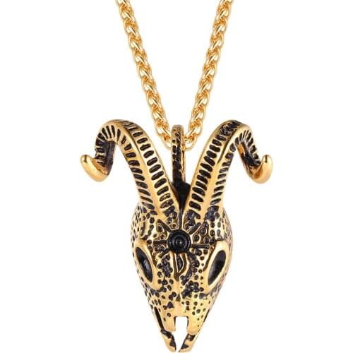 Collare Antelope/Goat Skull Head Pendant 316L Stainless Steel Hippie Animal Jewelry Gold/Black Color Sheep Skull Necklace P818