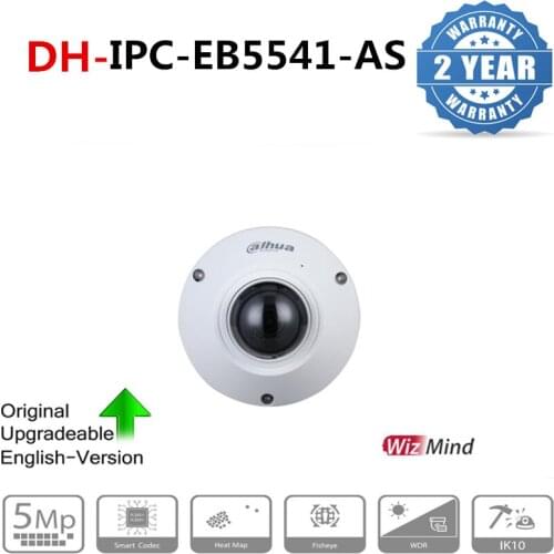 Dahua 5MP IP WizMind Fisheye Network Camera IPC-EB5541-AS Alarm I/O Audio I/O IP67 IK10 H.265 Heat Map Built-in Mic