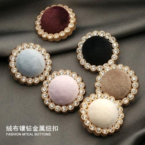 Gold Metal Rhinestone Diamond Fabric Decorative Buttons for Clothing Craft Needlework Botones Sewing DIY Women Coat Dress 6pcs