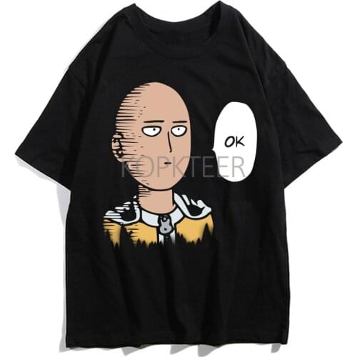 Anime One Punch Man Saitama Ok Genos Funny Cartoon Graphic Print Men T-shirts Harajuku Casual Tshirt Fashion Streetwear Top Tees