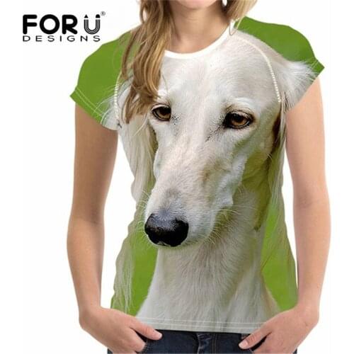 FORUDESIGNS Saluki Dog Pattern Short Sleeve T Shirt for Womens Casual Summer O-neck Tops Shirt Brand Fitness Tee Shirt Girls