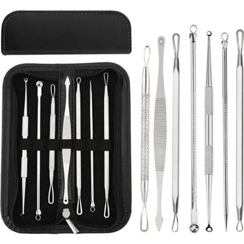 7PCS/set Stainless Steel Comedone Acne Blackhead Remover Needles Extractor Pimple Blemish Skin Face Care Tools Clip Spoon Kit