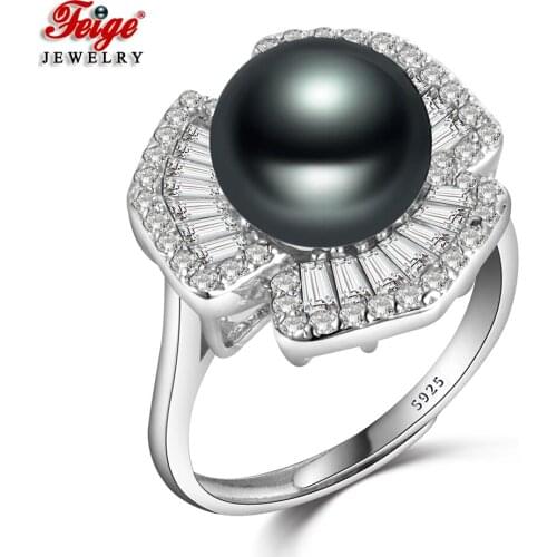 Exquisite 925 Sterling Silver 9-10MM Freshwater Pearl Rings for Women Party Gifts Fashion Jewelry Dropshipping