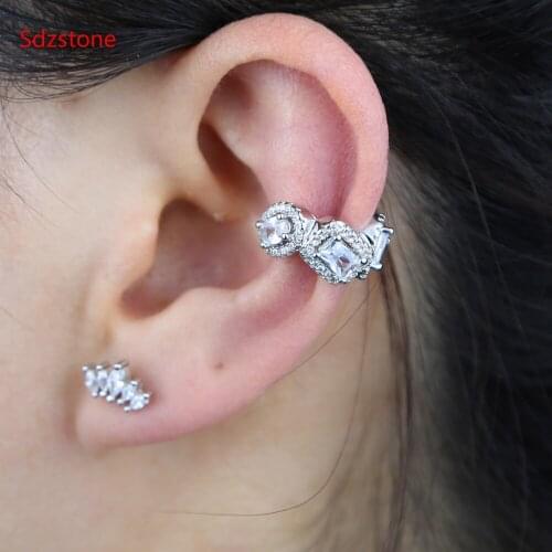 Copper Silver Color Ear Cuff For Women 1 Pcs Charming Zircon Clip On Earrings Gold Earcuff Without Piercing Earrings Jewelry