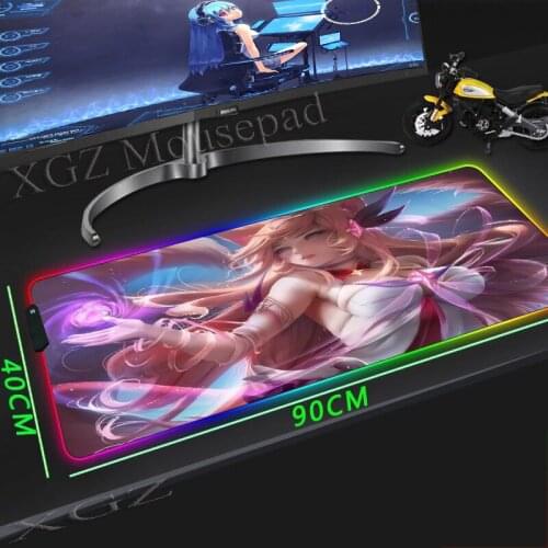 XGZ Game Anime Sexy Big Tits Girl Large RGB LED Hair Mouse Pad Xxl Rubber PC Computer MousePad for Decoration Desktop Game Mat